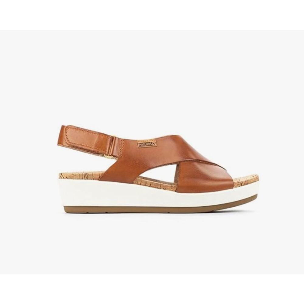 Pikolinos Womens 10 Brown Leather Wedge Platform slingback Casual Summer Sandals